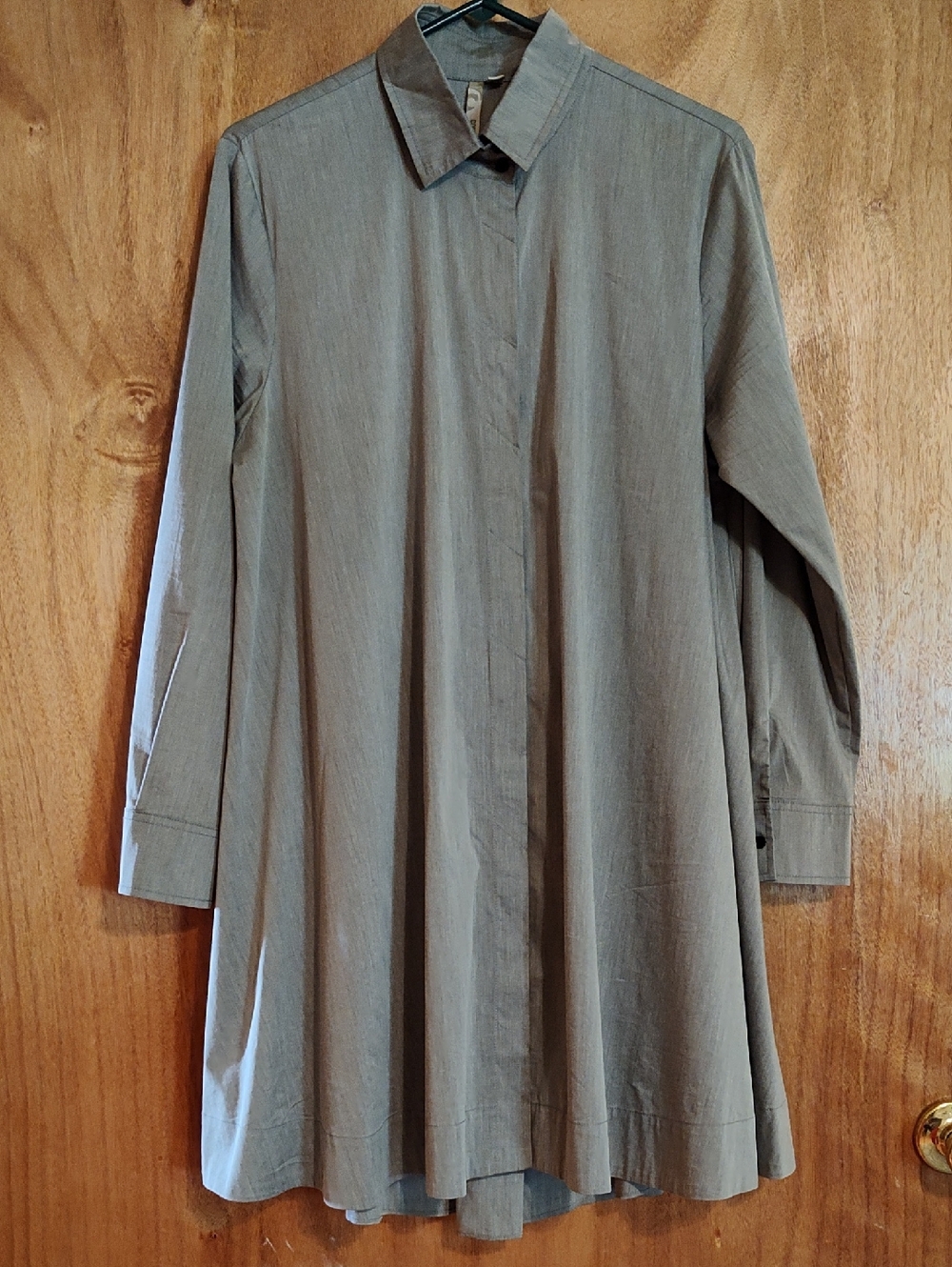 Comfy USA Womens Back Zipper Shirt Silver Button Front Long Sleeve Lagenlook Lg